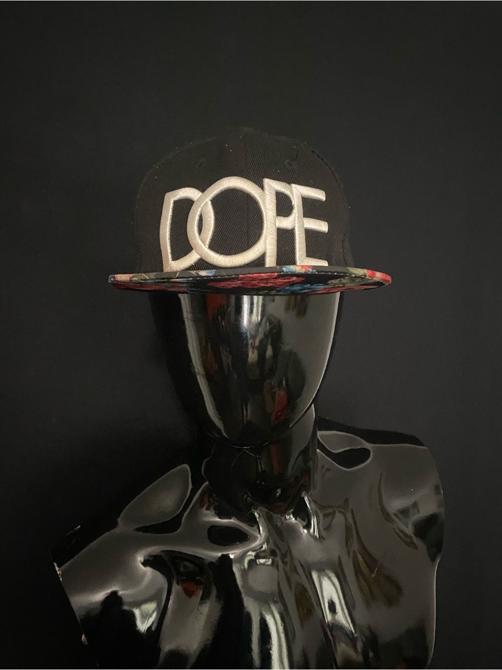 Unisex Black DOPE Snapback Hat with Floral Brim